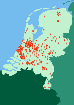 Kaart van Nederland met Psyned locaties